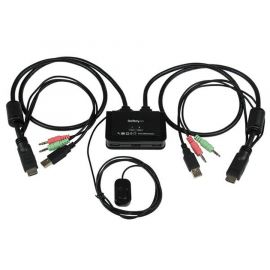 Conmutador Switch KVM 2 Puertos HDMI USB Audio Mini Jack con Cables Integrados sin Alimentación Externa, 1080P, Startech