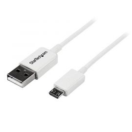 Cable Adaptador de 2M USB a Macho a Micro USB B Macho para Teléfono Celular y Smartphone, Cable de Datos y Carga, Blanco, Startech Mod. USBpaub2Mw