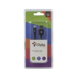 Cable lightning Stylos STACBI1B, Negro, Plástico, Cable Lightning