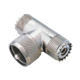 Adaptador en "T" AMPHENOL, de UHF Macho (PL-259) a Doble UHF Hembra (SO-239) para WP-629, WP-639, WP-641.