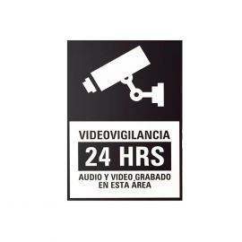 Etiquetas Adheribles Videovigilancia 24 Horas Color Blanco y Negro / Paquete con 10