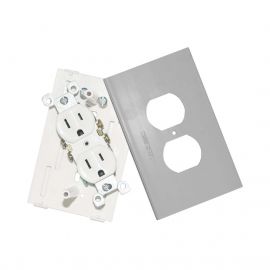 Contacto eléctrico doble, soporte y tapa color aluminio, para canaleta TEK100-A y mini columna THMICG