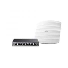 Kit de access point EAP245 y switch PoE TL-SG108PE, doble banda AC, hasta 1750 Mbps, 1 puerto Gigabit