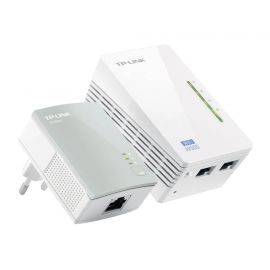 Kit Adaptador PowerLine Inalámbrico 300Mbps, 2 Puertos 10/100 Mbps, HomePlug AV, Plug and Play, WiFi Clon.