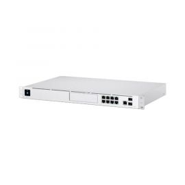UniFi Dream Machine Pro, de 1 UR con un puerto 10G SFP+ WAN, 8 puertos 10/100/1000 Mbps RJ-45 LAN, y una bahía de HDD 3.5", integra todos los controladores UniFi