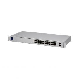 UniFi Switch USW-24, Capa 2 de 24 puertos 10/100/1000 Mbps + 2 puertos 1G SFP, pantalla informativa