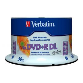 Dvd+R Verbatim 8X 8.5Gb 240Min Grabable Doble Capa Imprimible Hub Superficie Bca Campana Con 50 Pzas