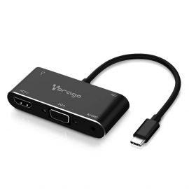 Vorago ADP-350 adaptador de cable de vídeo 0.1 m USB Tipo C HDMI + VGA (D-Sub) + USB Type-A + 3.5mm Negro
