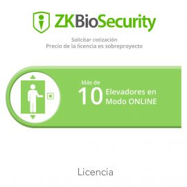 Licencia para Zkbiosecurity para modulo de elevadores para mas de 10 elevadores en modo ONLINE