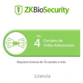 Licencia para ZKBiosecurity para modulo de video para 4 canales de video adicionales (requiere licencia de 16 canales o mas)
